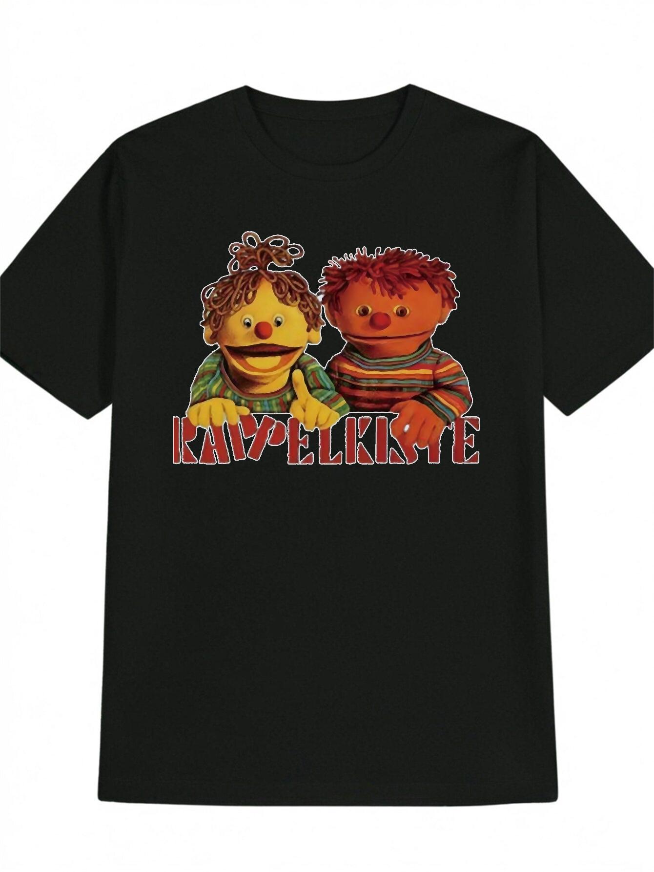 

Casual Crew Neck T-shirt with Cartoon Character Print - Yellow-Skinned Brown Curly Hair Design XL