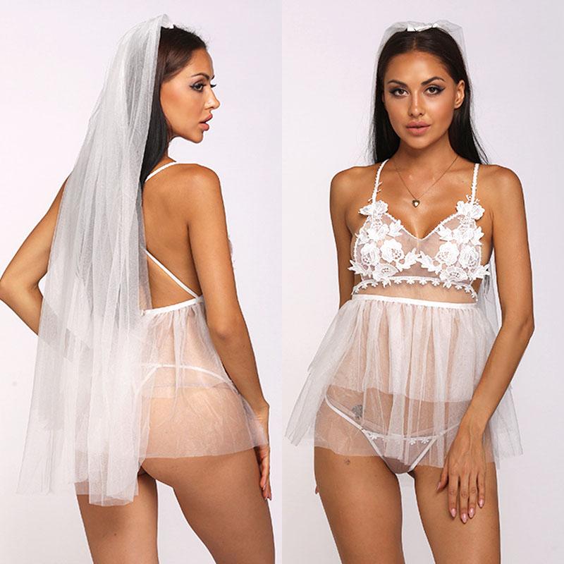 Sexy White Wedding Dress Bride Roleplay Costume Women Sexy Lingerie See-Through Cosplay Clothes Erotic Pajama Sex Married Set