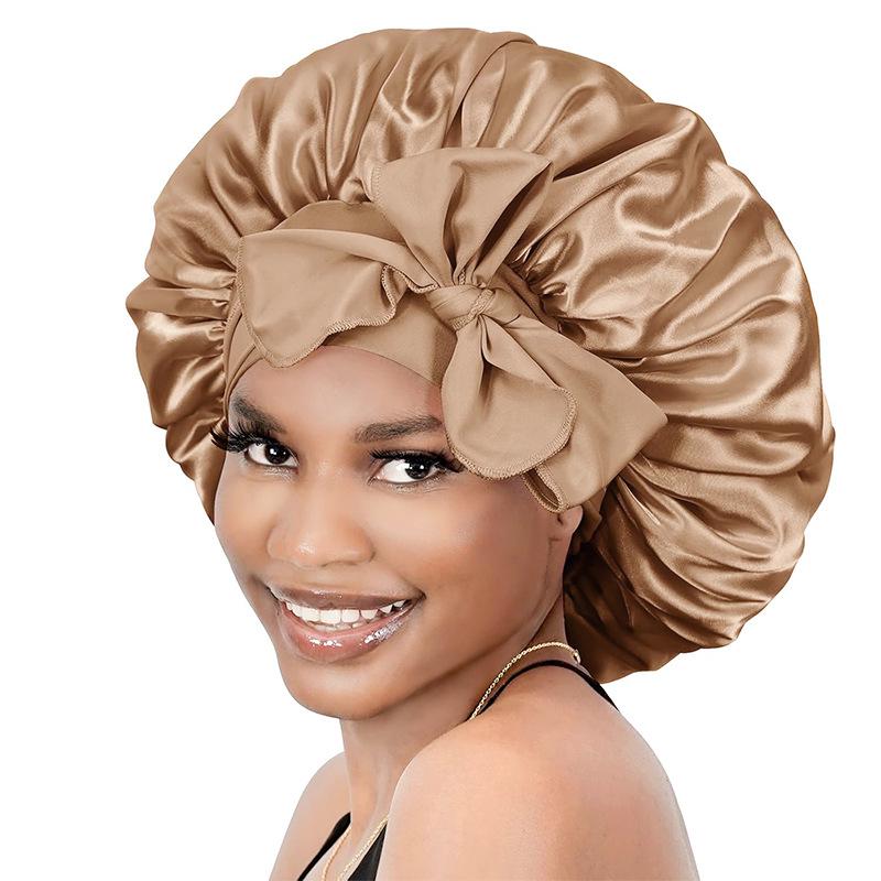 Satin Ribbon Round Silk Sleep Cap with Bowknot: Wide Brim Hair Care and Bath Hat