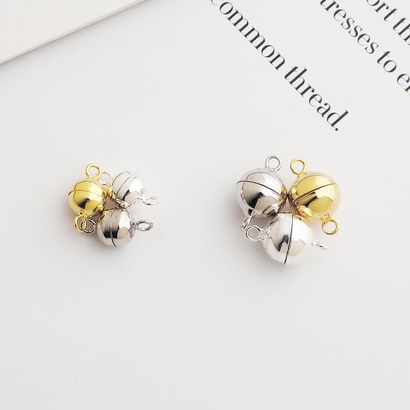 S925 Sterlingsilber Handgefertigtes DIY Armband/Halskette mit Perle und Glattem Kugelförmigem Doppelring Magnetverschluss