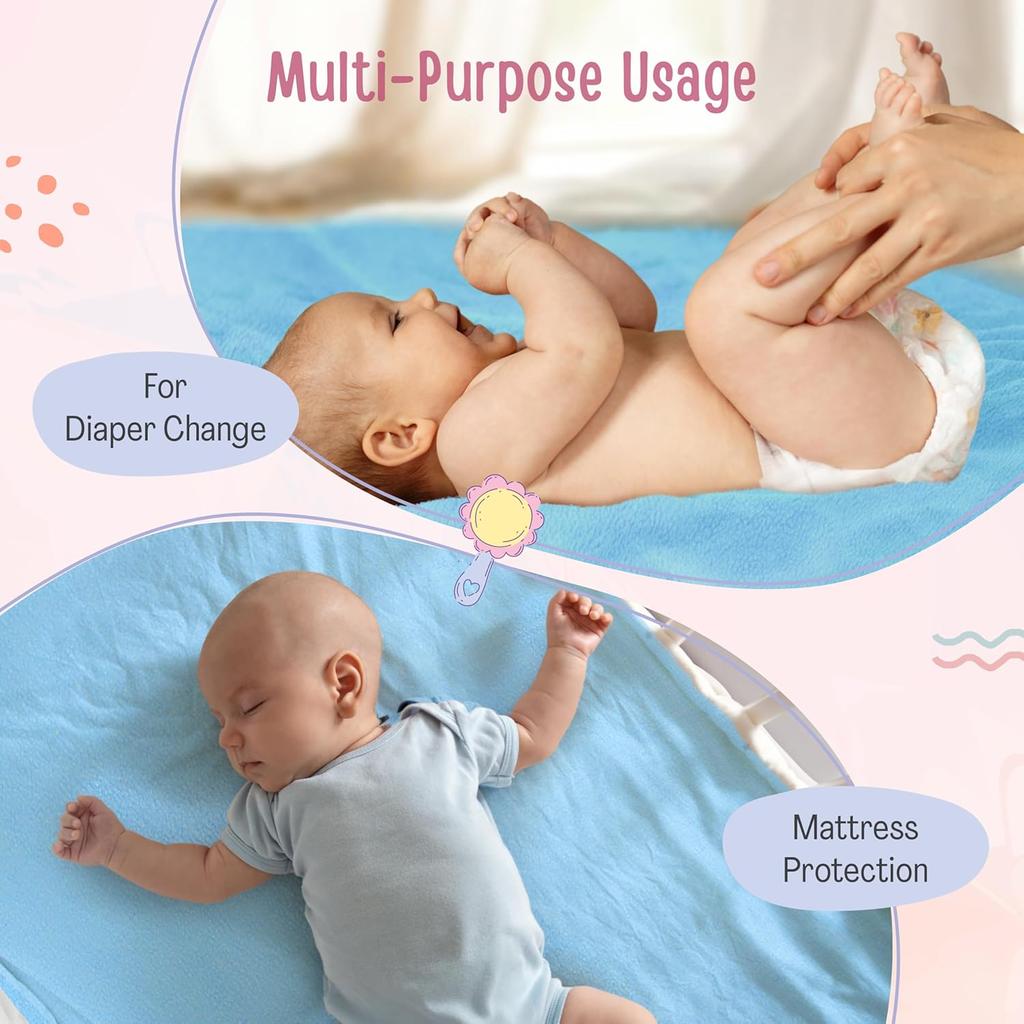 LuvLap Instadry Waterproof Baby Dry Sheet, Extra Absorbent Anti-Piling Fleece Bed Protector, Pack of 2, Small, Sky Blue