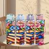 1PC Colorful Book Stack Rose Flower Art 750ml Color Plastic Sports Water Bottle Leakproof Flip Straw Lid Suitable for Sports Office Home Use