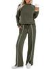 Women's Crew Neck Long Sleeve Stretch Pants and Slit Sweatshirt Set
