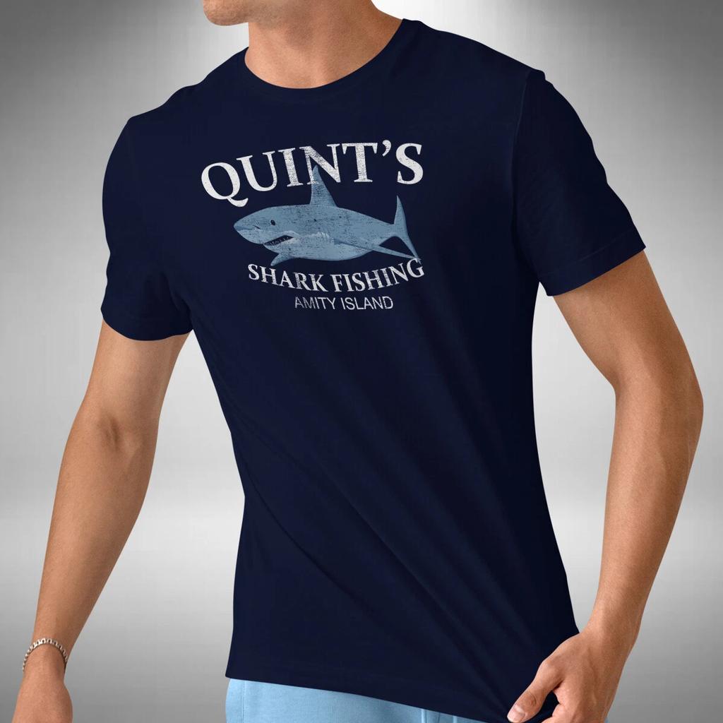 ZX Summer Quints Shark Fishing Tshirt Jaws Inspired Classc 70s Movie Small Mens Round Neck Tshirt