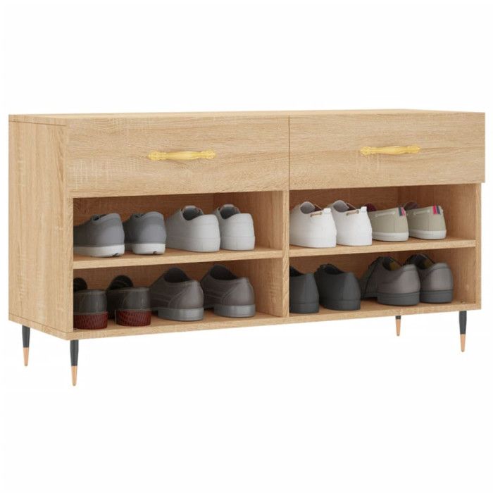VidaXL Banc à Chaussures, Armoire à Chaussures avec 4 Étagères et Pieds, Meuble à Chaussures avec 2 Tiroirs Salon, Moderne, 829719