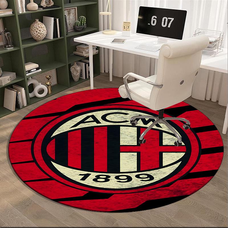 1PCS Tappeto Rotondo Milan Football Club Stampato Tappeto Rotondo per Area, Tappeto per Casa Ufficio, Tappeto Rotondo per Sedia, Tappeto Decorativo Regali per Fan Regalo di Natale