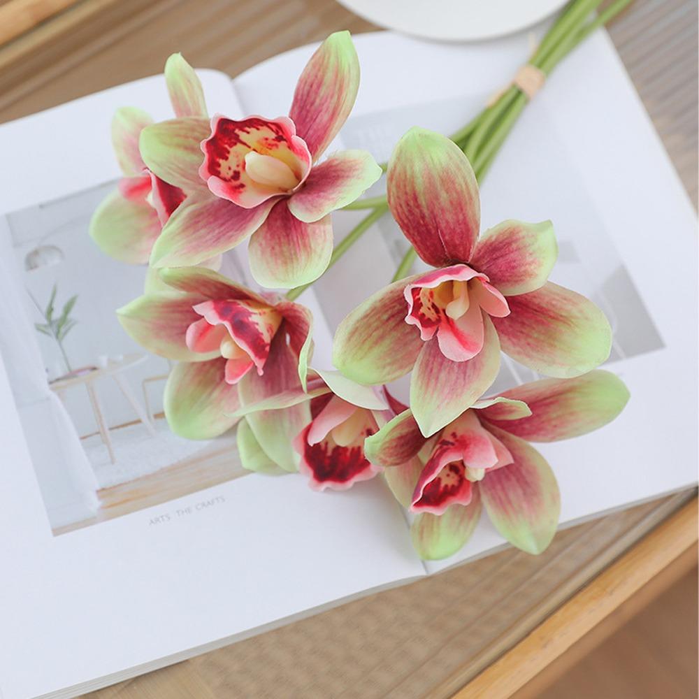 

6pcs 6 Heads Artificial Cymbidium Flowers Realistic Magnolia Branches Home Living Room Decor Style 5