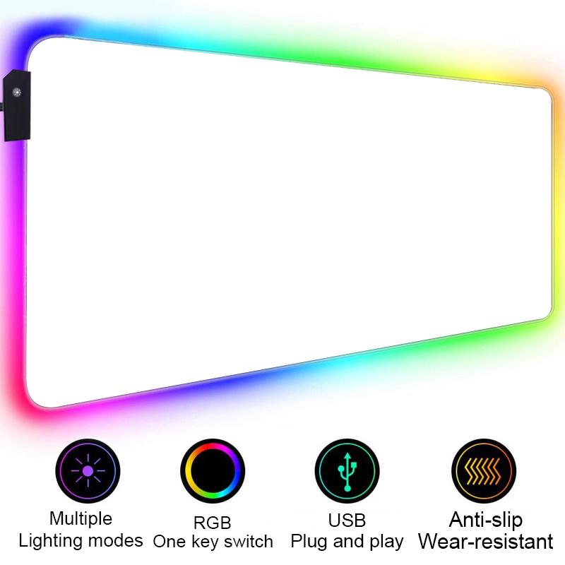 HD Custom Mouse Pad RGB Pure White MousePad DIY LED Backlit Gamer Light 90x40cm Gaming Keyboard Large Colorful Deskmat Mouse Mat RGB 350x250x3mm