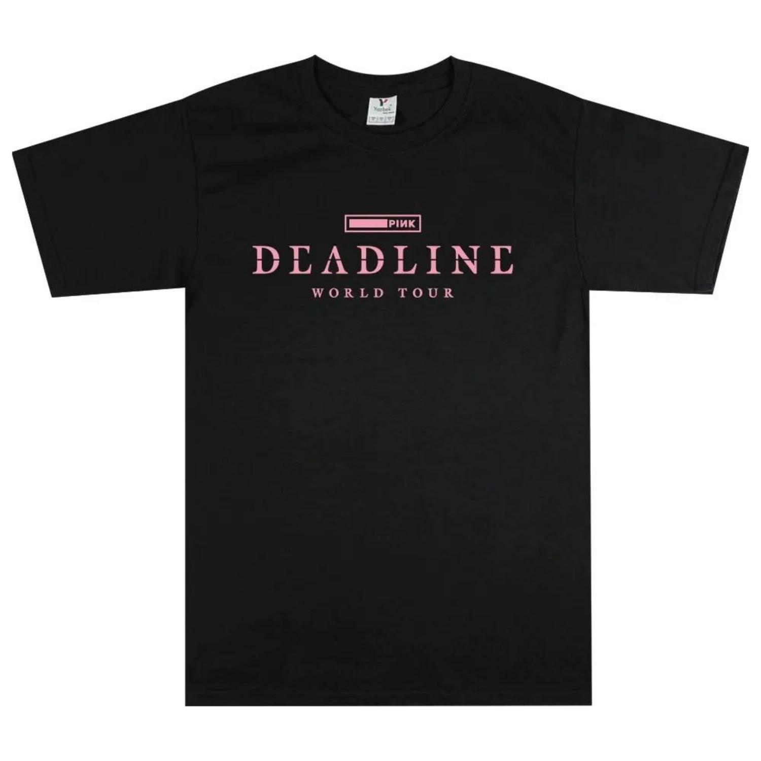 Футболка BLACK and PINK WORLD TOUR DEADLINE, летняя футболка с коротким рукавом, мужская футболка унисекс, уличная одежда, модная футболка корейской группы, женская футболка S чёрный