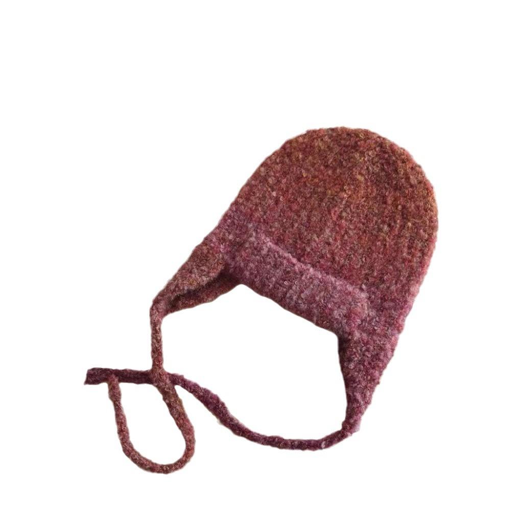 Japanese Children's Flying Hat Winter Wool Blended Warm Boy and Girl Solid Color Versatile Ear Protection Knitted Lei Feng Hat