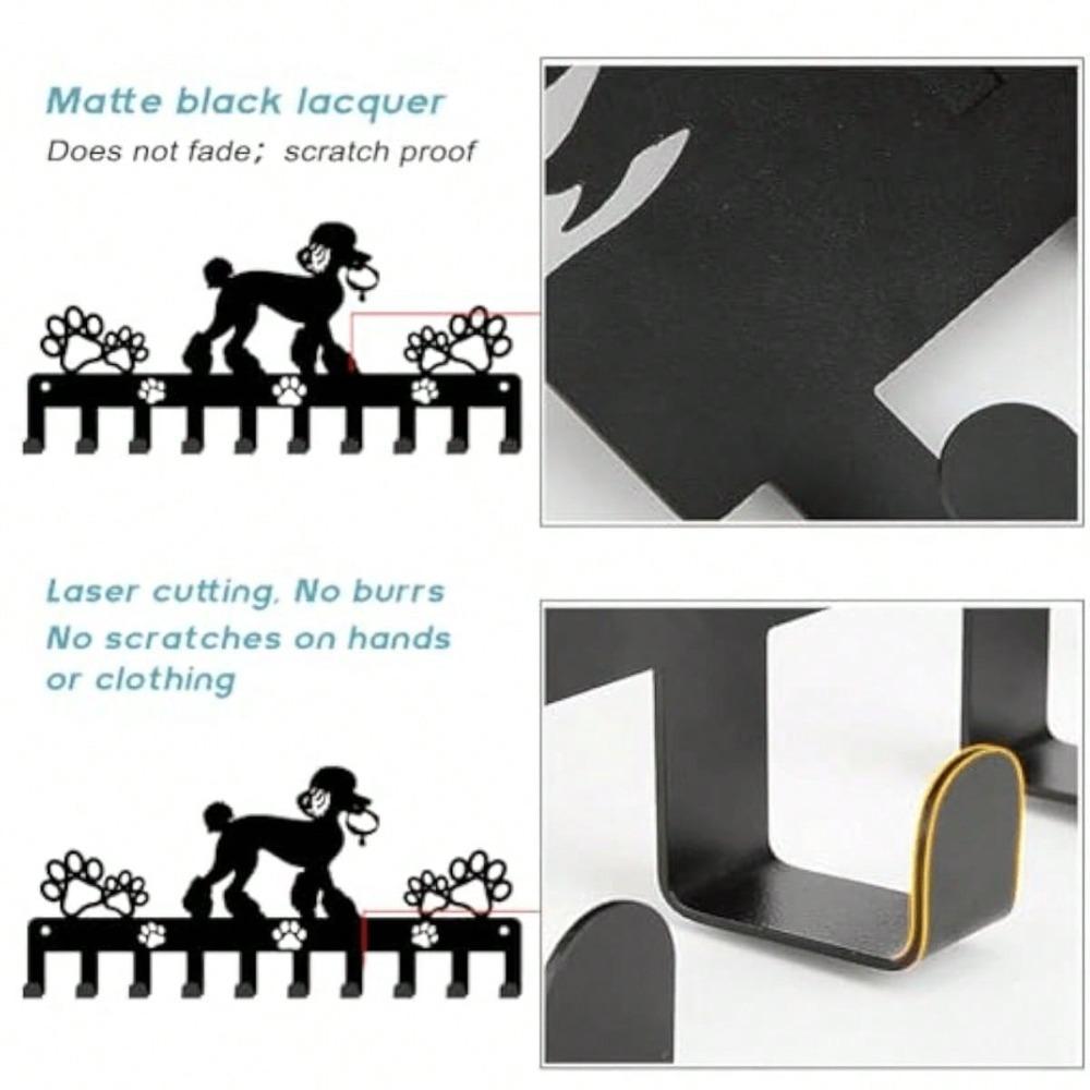 Portachiavi a 10 Ganci per Barbone Metallo da Parete Rastrelliera Chiavi Cane con Impronta Zampa Accessori per Animali Domestici Deposito Guinzaglio Cane Decorazione Casa