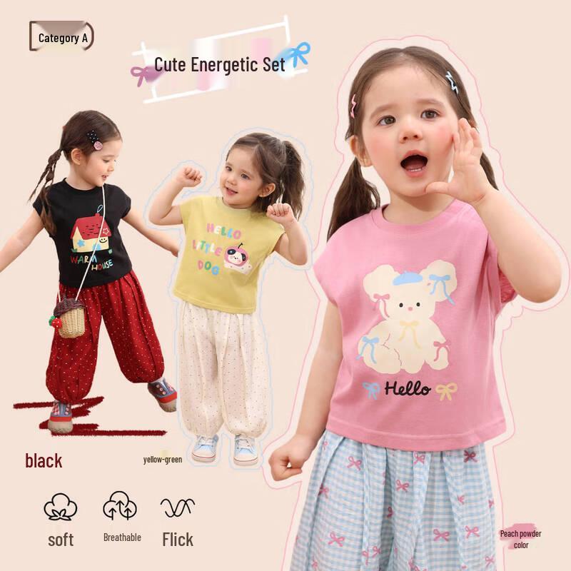 LUSON Baby Girl Summer Cartoon T-shirt & Pants Set 110