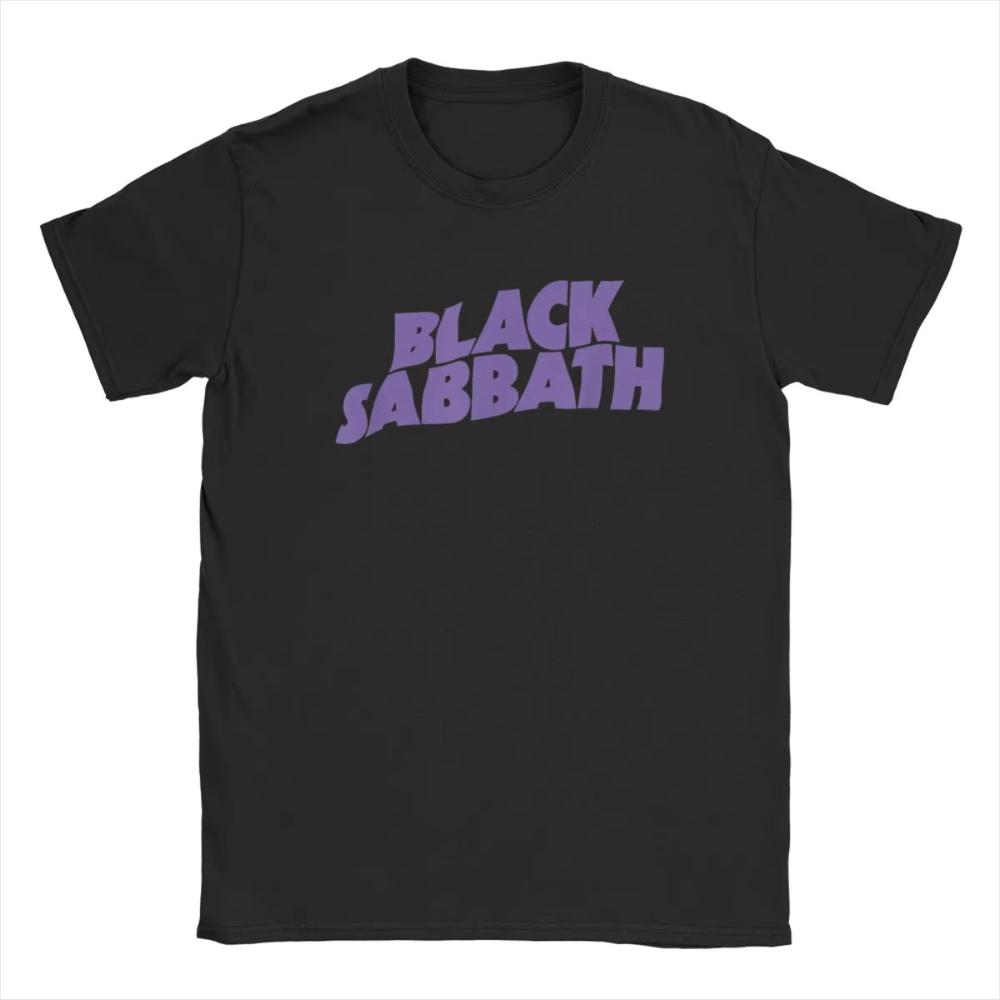 Black Purple Logo T-Shirts for Men British Rock Band Cool Sabbathes Novelty Cotton Tees O Neck Short Sleeve T Shirt Gift Clothes