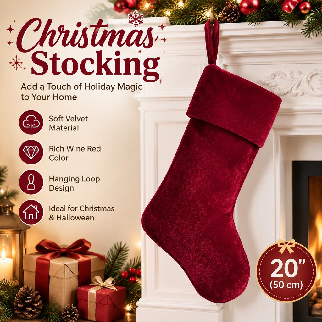 European Style Velvet Christmas Stocking 20 Inch Holiday Decor