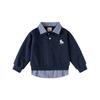 Boys Fashion Fake Two-piece Sweater Spring and Autumn Children's Shirt Collar Splicing Top Children's Casual Sweater Tide