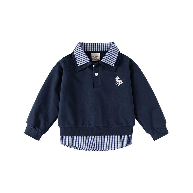 Boys Fashion Fake Two-piece Sweater Spring and Autumn Children's Shirt Collar Splicing Top Children's Casual Sweater Tide