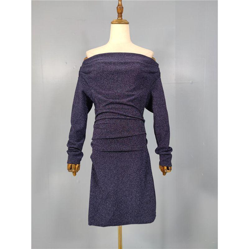 

Foreign Trade Order H Home off-the-Neck Sexy Backless off-the-Collarbone Tube Top Bright Silk Shiny Guest dresses Pleat Hip Skirt Blue shiny shiny silk L