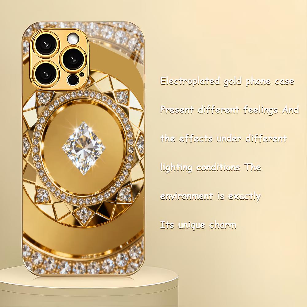 

Diamond patterned electroplated glass phone case suitable for iPhone 17 16 15 14 13 12 11 Pro/Max/Plus shockproof back cover iPhone 17ProMax