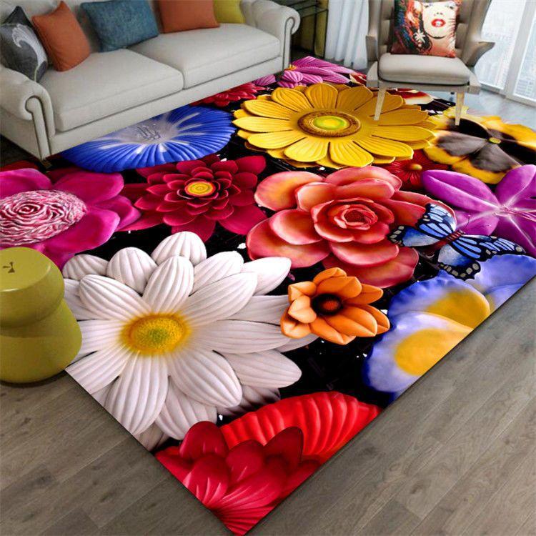 Flower Living Room Carpet Tea Table Carpet Room Home Use Stain Resistant Floor Mat Bedroom Bedside Carpet