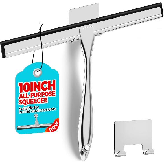 12-Inch All-Purpose Shower Squeegee for Shower Doors, Tile Shower Walls, Bathroom, Window, Glass and Car Windshield, Mirrors and Kitchen-Stainless