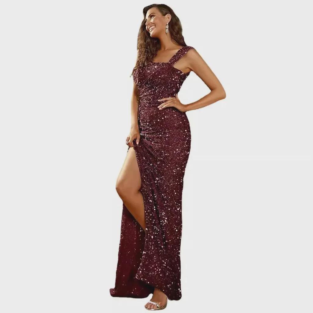 2024 One-Shoulder Sequin Ribbon Evening Ball Gown for Women