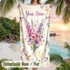 Floral Birds Theme Quick Dry Beach Towel Custom Name Text Print Large Sand Resistant Towel Beach Vacation