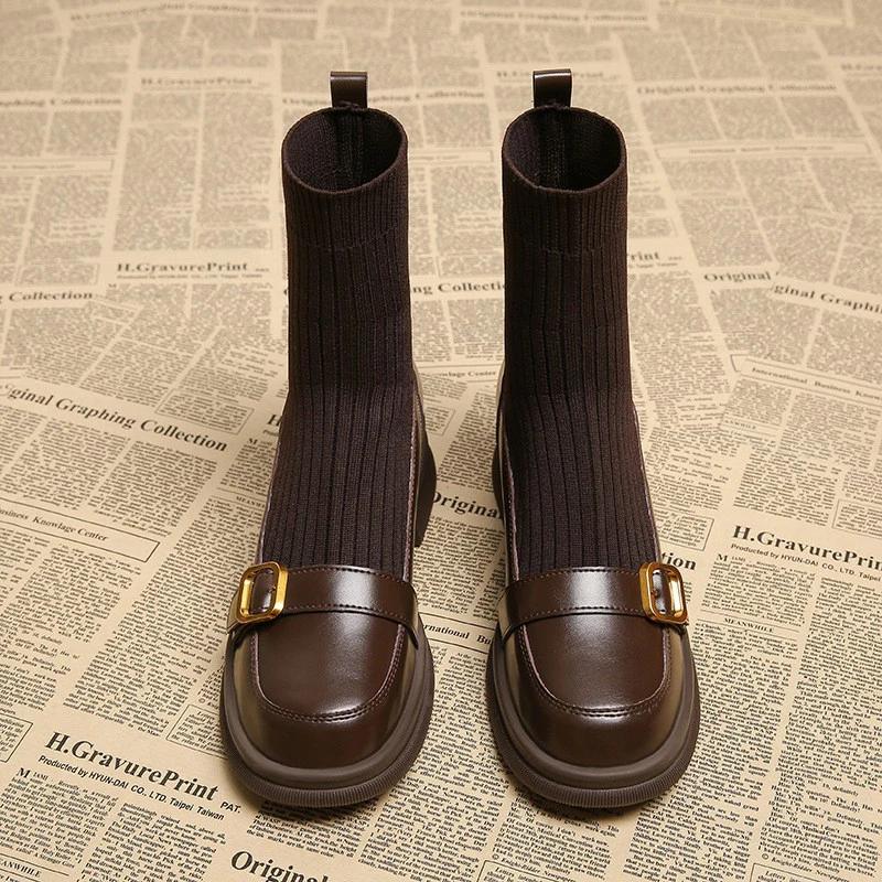 Ankle Boots for Women Flats Designer Knitting Shoes  Fashion Elegant Winter Boots New Dress Walking Chelsea Snow Mujer Botas