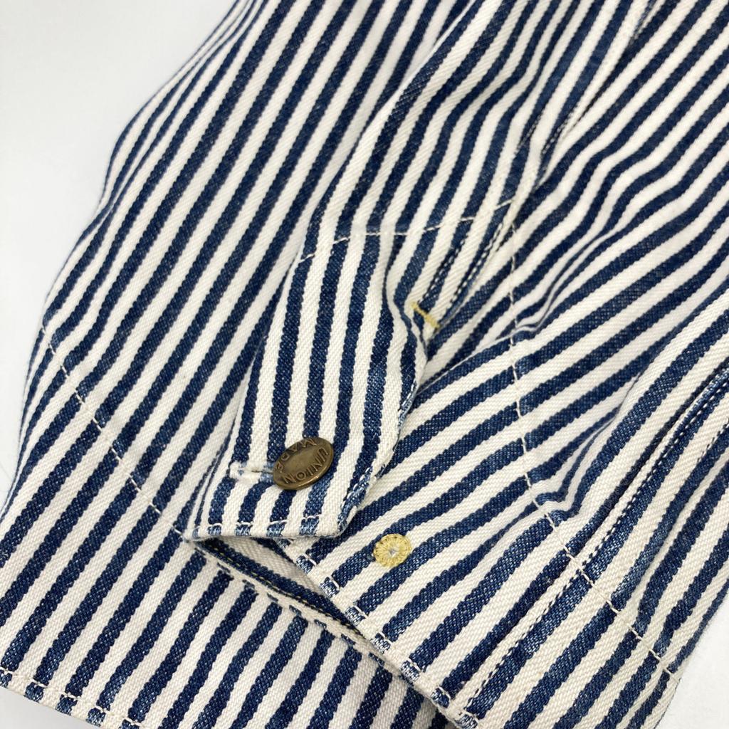 FREEWHEELERS UNION SPECIAL OVERALLS Hickory Coverall/ Jacket * There Is No Size Description. White / NavyUsed