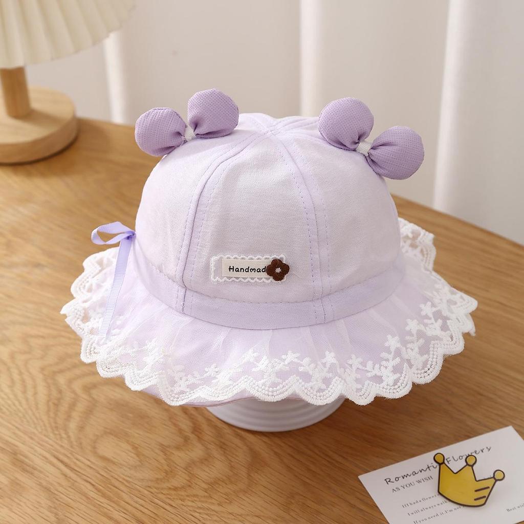 Lace Ruffle Baby Girl Fisherman Hat Solid Color Bow Sun Visors Spring Summer Bucket Cap Sweet Girl Toddler Kids Outdoor Basin Hat