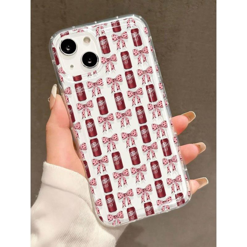 Bow Drink Is Suitable for Apple 16promax Mobile Phone Case 15plus Airbag 14 Transparent 13 Advanced 12 European and American