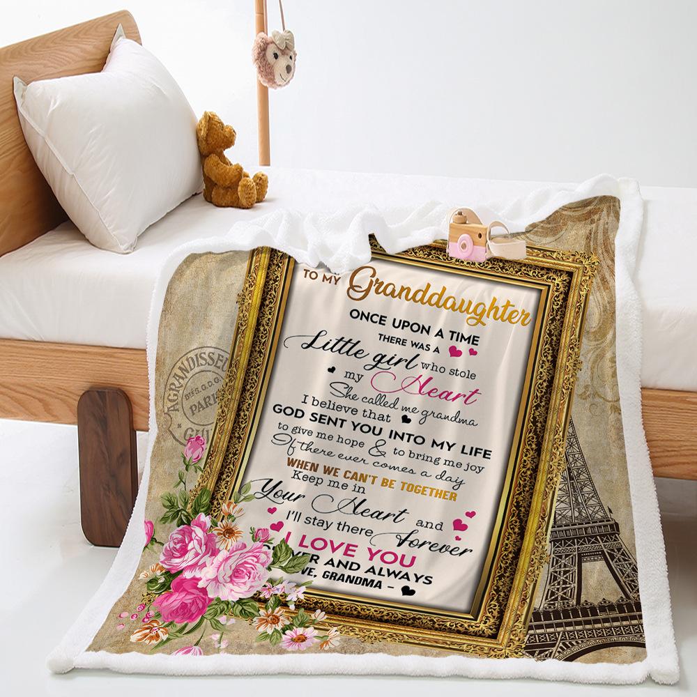 Blanket 2D Digital Printed Lamb Fleece Crystal Fleece Handwritten Letter Blanket Cover Blanket