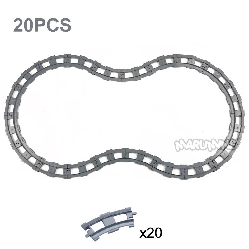 Marumine 8PCS Block Train Straight Curved Track Crossover Parts Railway Switch Big Size Building Bricks City View Accessories
