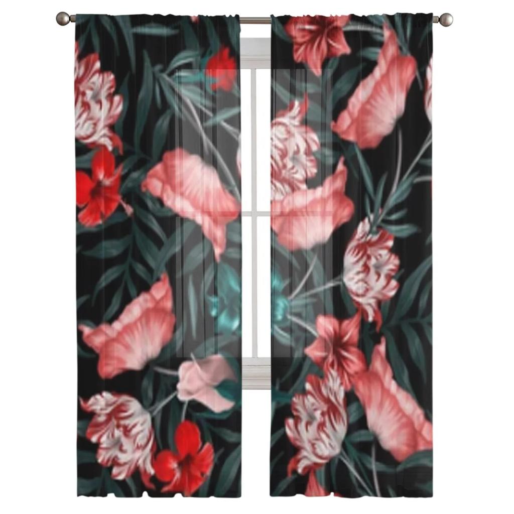 Flower Pattern Sheer Curtains For Living Room Window Transparent Voile Tulle Curtain Bedroom Drapes Home Decor