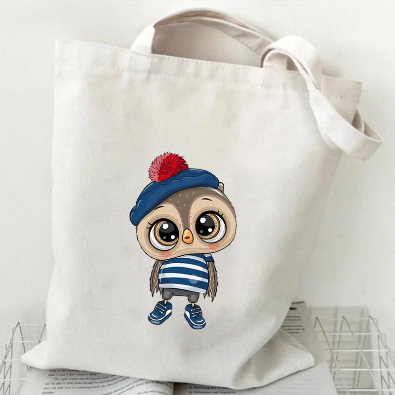 

Мультяшная сова, расписанная вручную, холщовые сумки, женские сумки для покупок, сова, цветочная сумка для книг, сумка для девочек, модные сумки