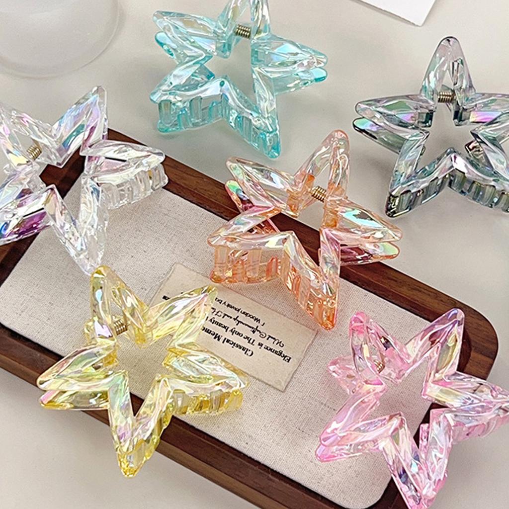 1pc Crystal Candy-colored Hair Clip Dazzling Hollowed-out Five-pointed Star Hair Clip Stylish and Elegant Hair Claw