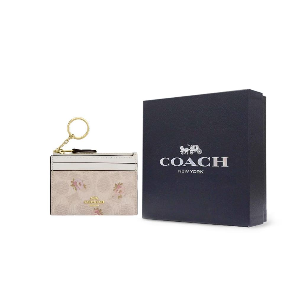 Coach Skinny Id Case 11 Brand Logo Floral Print Coated Canvas Card Holder Women Card Holder Gold Sand CAR16-IMSAS