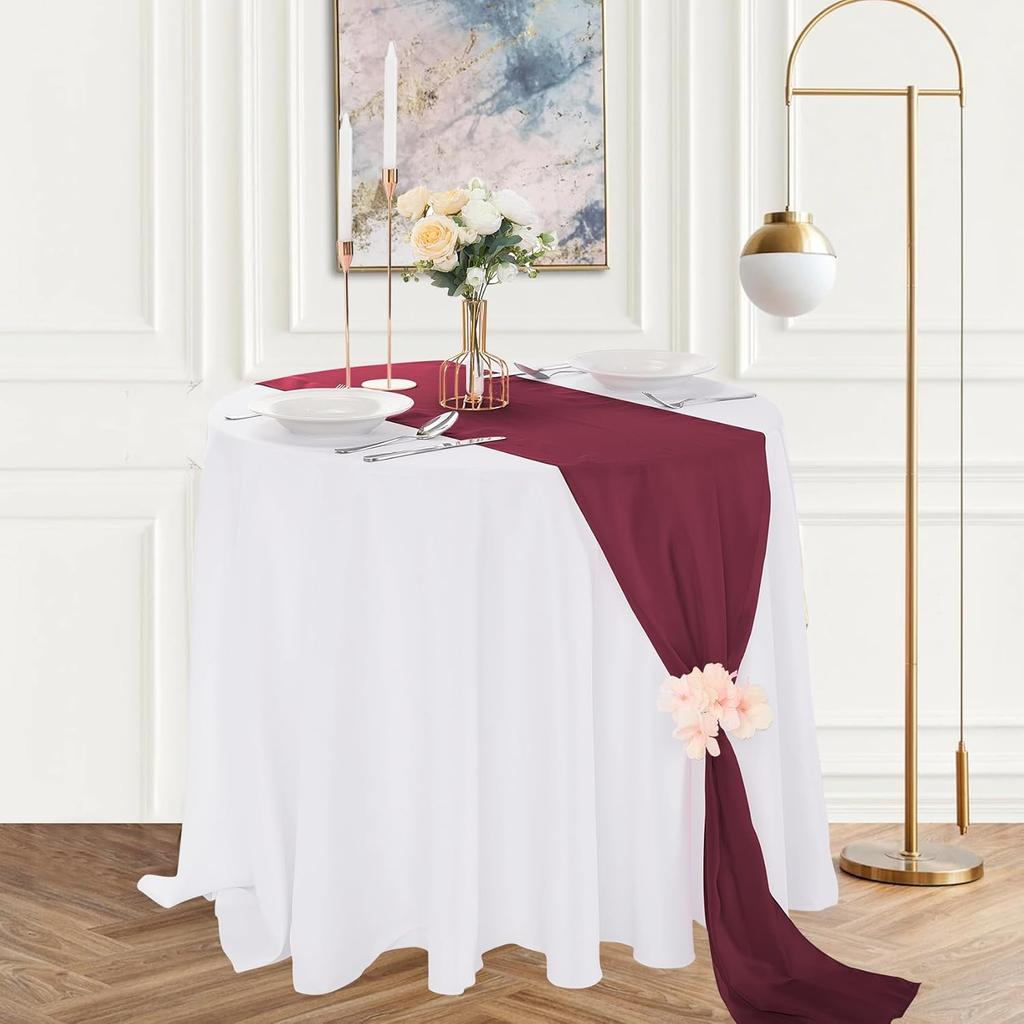 2pcs Chiffon Table Runner Burgundy for Christmas Party Romantic Wedding Bridal Shower Fall Decorations Table Runner Luxury