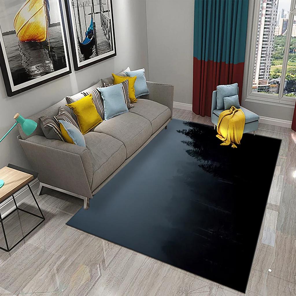 Smoky Forest Carpet Green Trees Mountain Rug Natural Scenery Rectangle Area Rugs Yoga Mats Bedroom Living Room Decor Door Mat