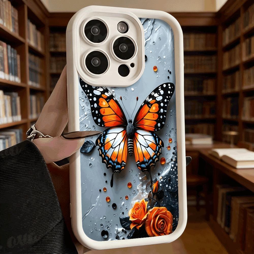 Monarch Butterfly Orange Rose Soft TPU Shockproof Case For Xiaomi Redmi Note 15 14 13 12 11 Pro Anti-Fall Protective Back Cover
