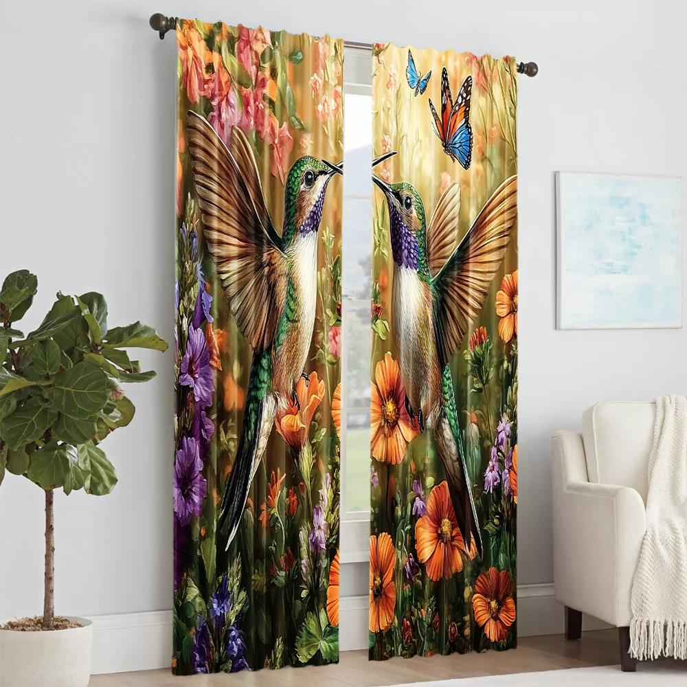 2 Pcs   Versatile Polyester Transparent Curtains for Home Decoration Hummingbird & Lavender Butterfly for Use In Bedrooms and