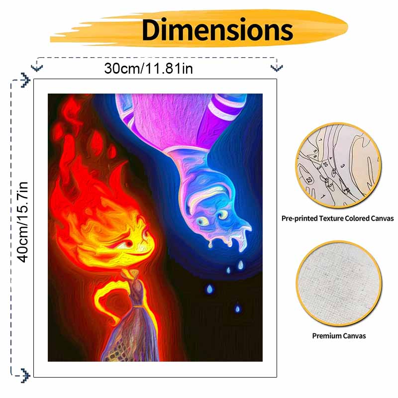Disney Elemental Ember Wade Paint by Numbers Painting Kit Handmade Diy Home Decor Gifts Art Canvas Wall Hanging Set Craft Project Set