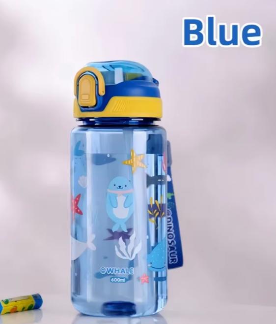 600ml Dinosaur Water Bottle For Kids Water Sippy Cup With Silicone Straw Leakproof Plastic Water Bottles Summer Kids Water Cup