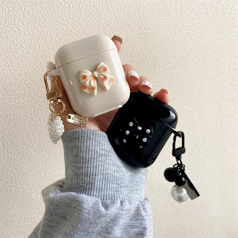 Geeignet für Airpodspro Kopfhörerhülle Airpods Dreidimensionaler Bogen Einfarbige Schachbrett Perlmutt Silikon