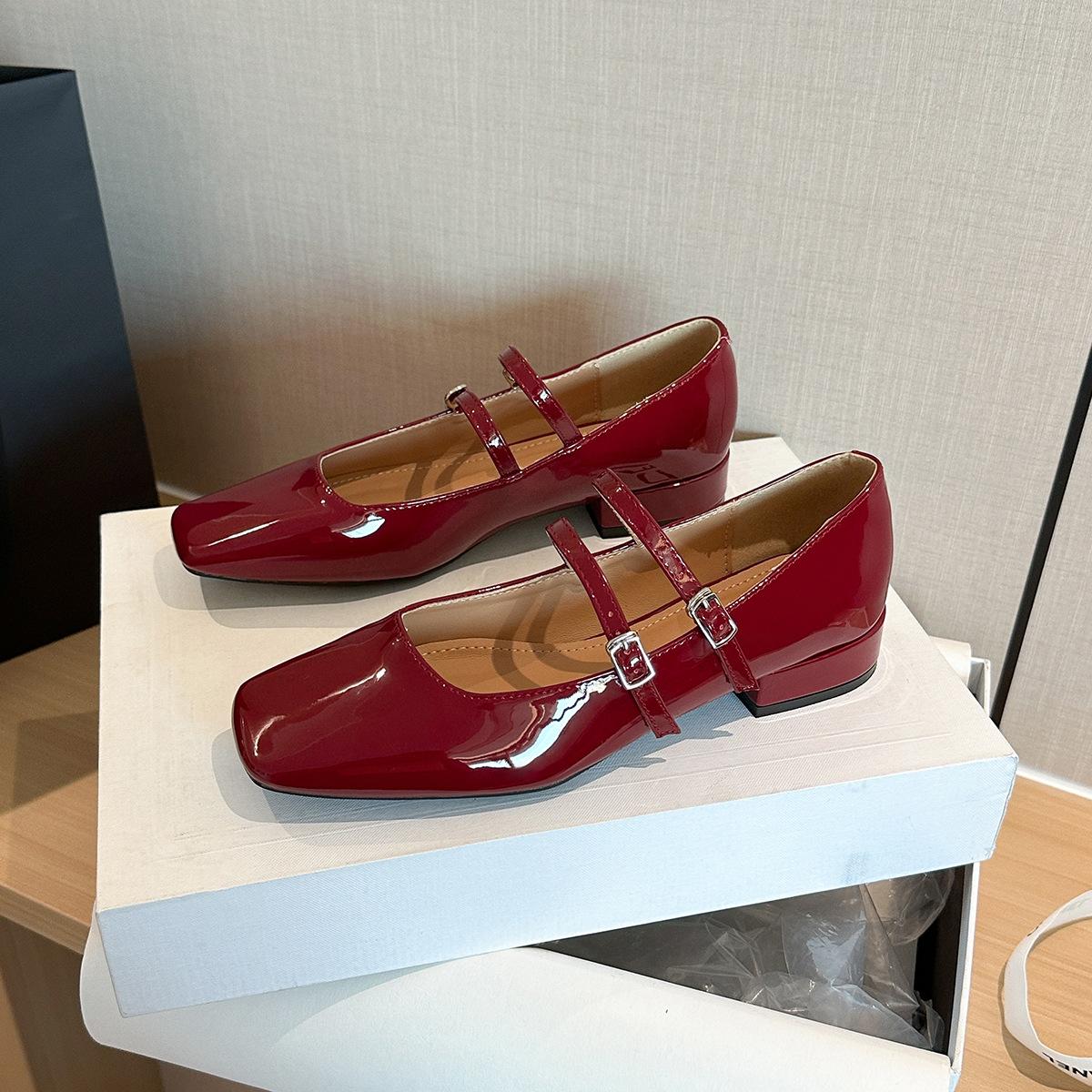 

2123-5 пара ремешков с пряжками туфли Мэри Джейн на толстом каблуке с квадратным носком женские осенние новые удобные на низком каблуке с открытым верхом одинарные туфли женские 40 бордовый