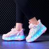 28-37 kinder Vier-rad Demontage In Flache Sport Schuhe Mesh LED Beleuchtete Sport Schuhe Licht Schuhe