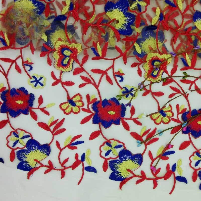 Vattenlöslig, Tyg, Färgad, Broderi med nätbotten, Broderi, Helt broderad, Polyester siden, Trefärgat broderi