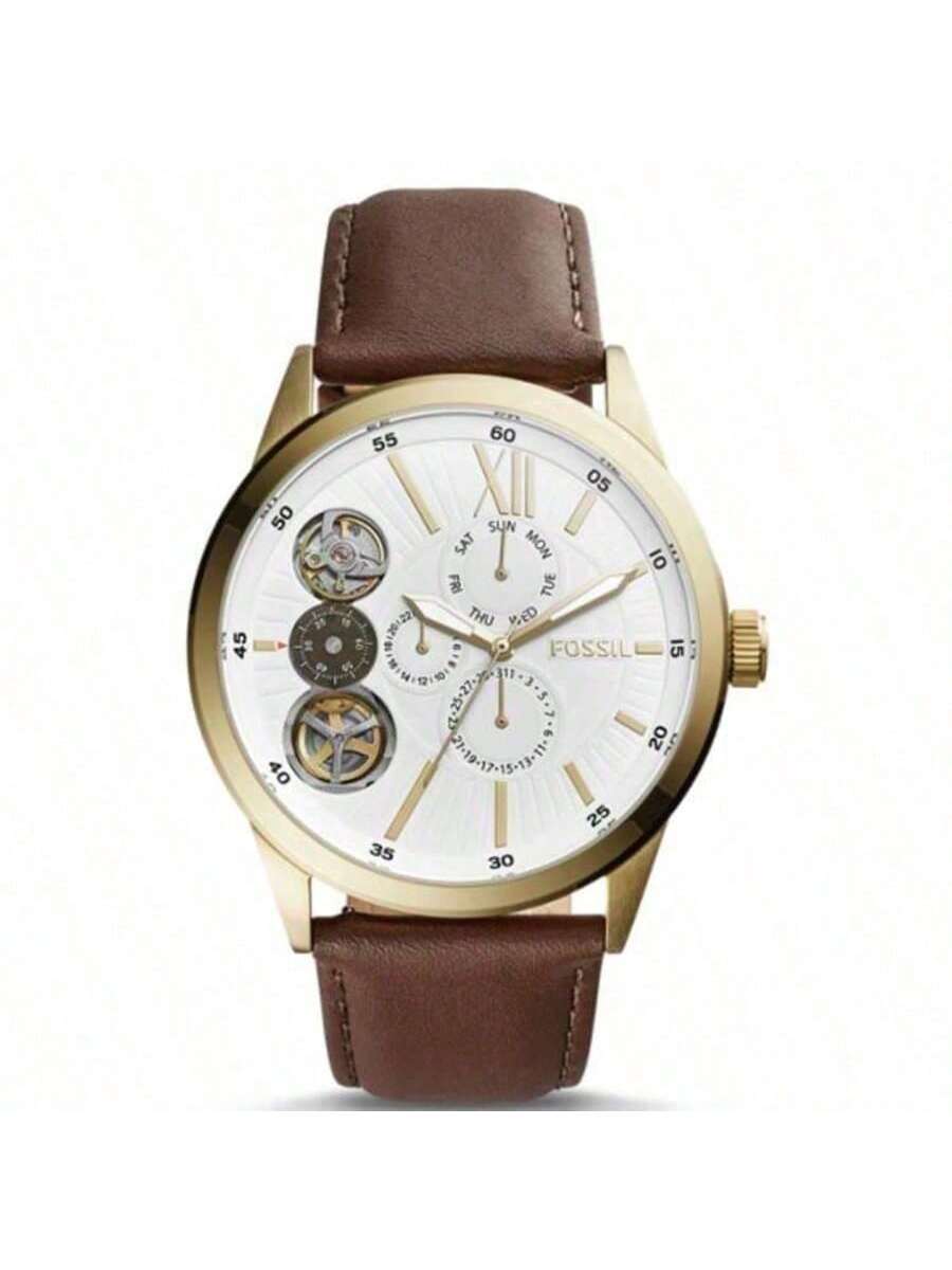 

Мужские кварцевые часы Fossil с кожаным ремешком, 3 стрелки, корпус из нержавеющей стали/кристаллическое стекло, устойчивое к царапинам BQ2218 коричневый