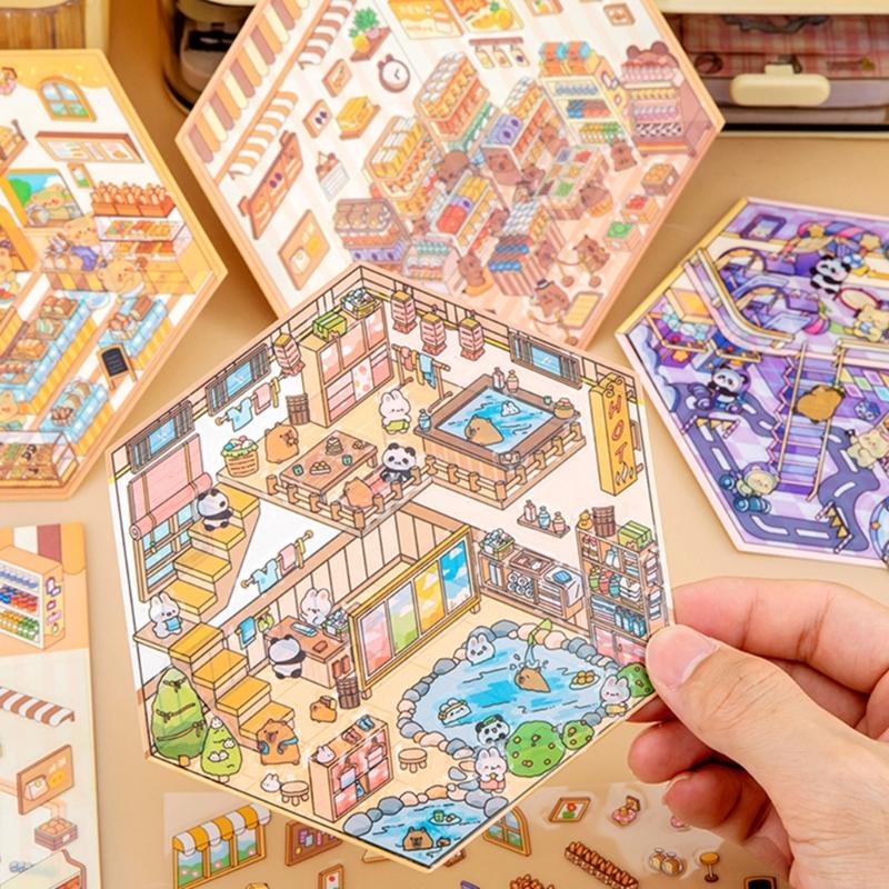 Miniature Scene Sticker Miniature Simulated Cabin Scene Sticker for Scrapbooking Journal Notebook Photo Album Phone Case