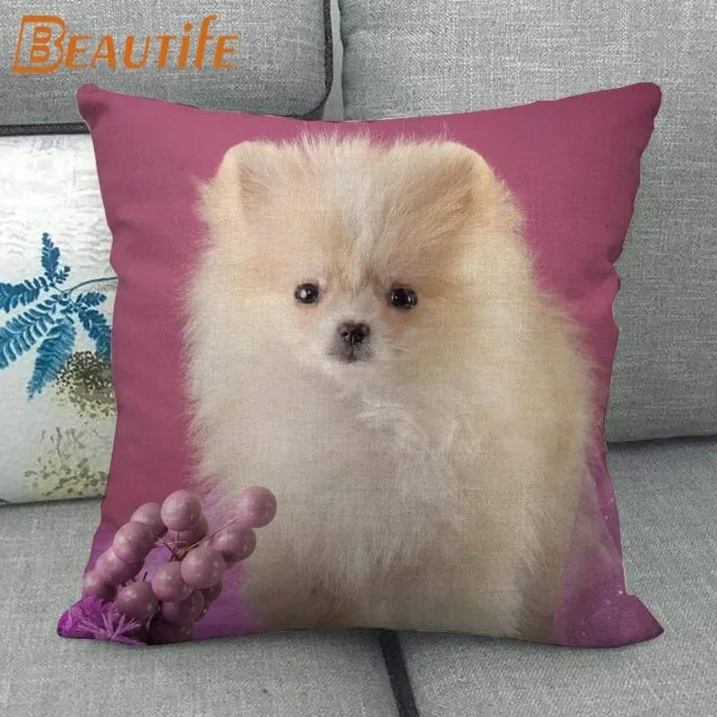 Nice Pomeranian Dog Pillowcase Bedroom Home Decorative Cover 45x45cm Square Zipper Pillow Cases Cotton Linen Fabric No Fade