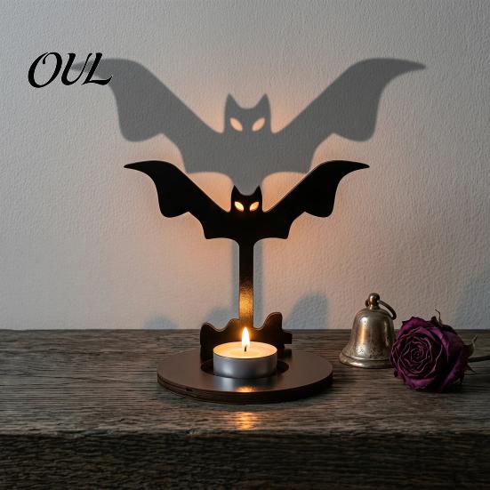 Anti Deformation Wood Base Halloween Wooden Shadow Candle Holder, Scarecrow Bat Black Cat Ghost Silhouette Artistic Table Ornament for Home